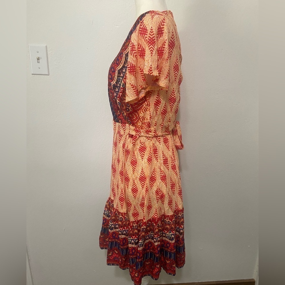 Zesica women's M bright and bold boho print true wrap dress EUC - Picture 6 of 9